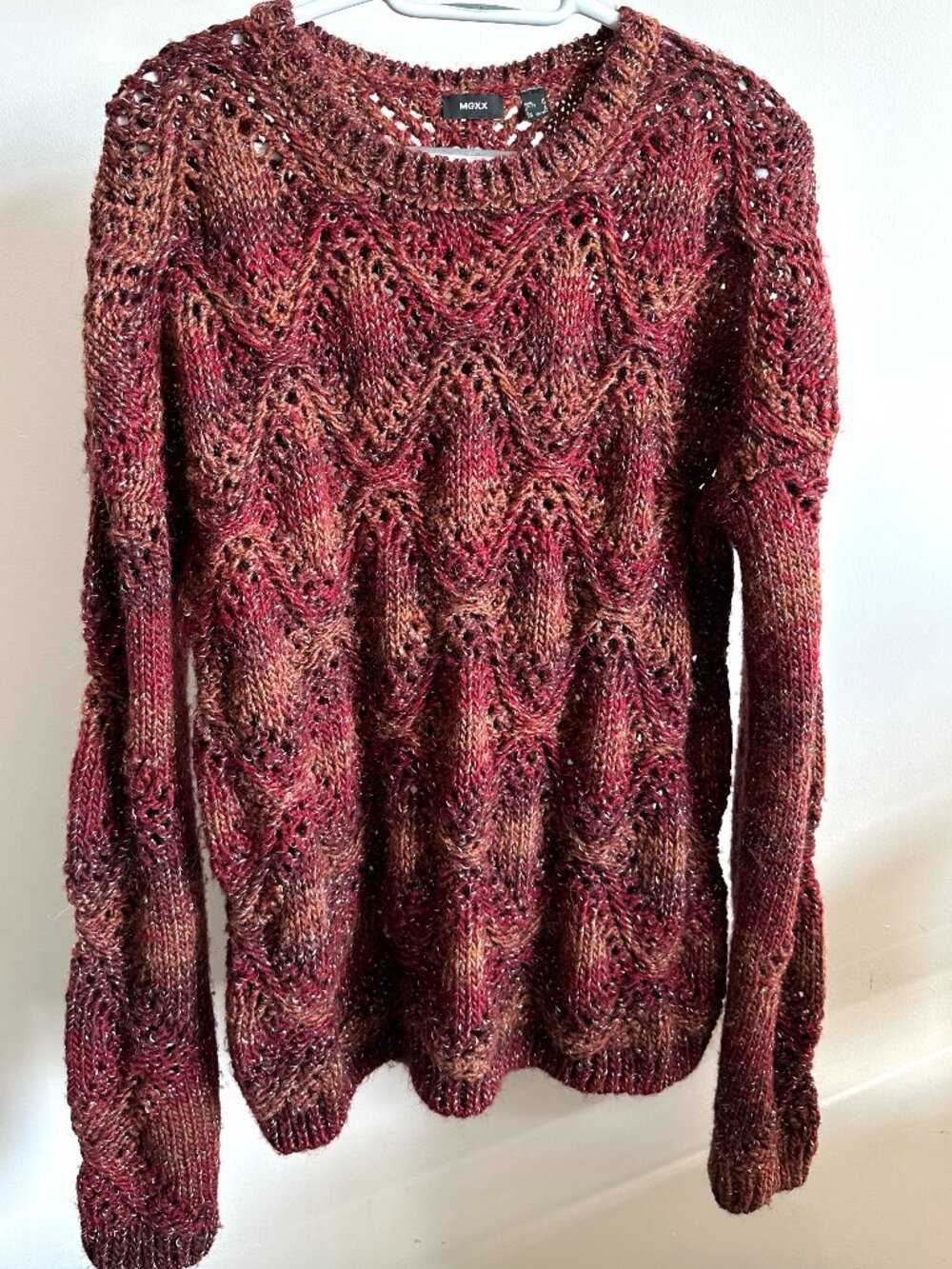 MEXX Burgundy Wine Chunky Open Cable Pointelle Knit Wool Blend Sweater Medium